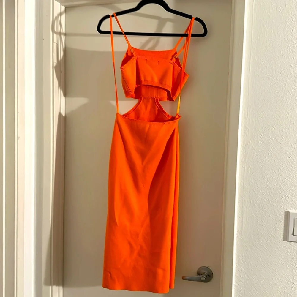 Womens bright orange cut out dress - Picture 2 of 3